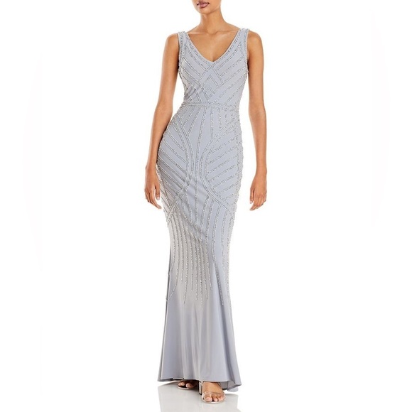 AQUA Embellished Column Gown - 100% Exclusive silver size 4 New - Picture 2 of 16